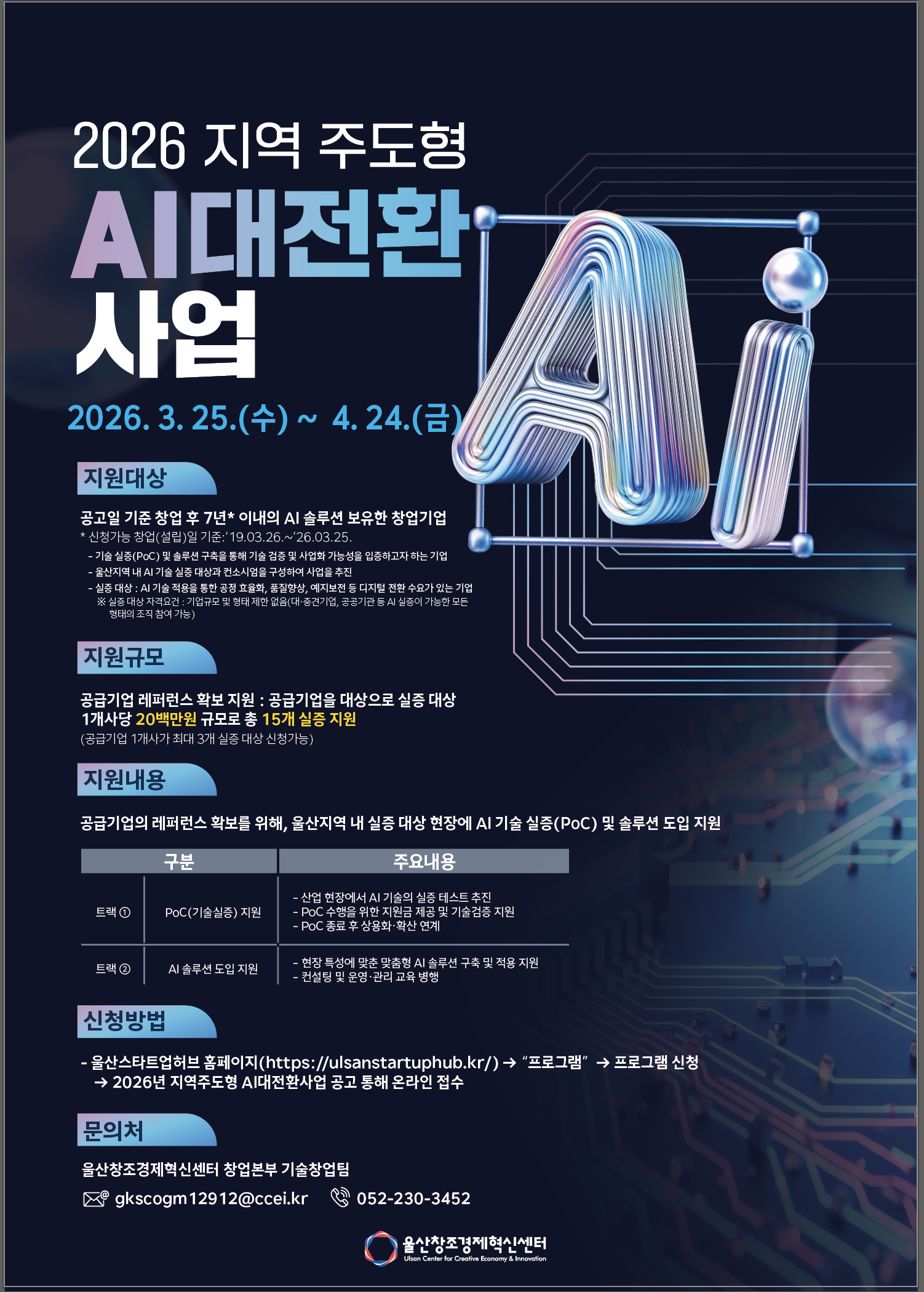 [울산 지역주도형 AI대전환] AI 솔루션 보급 확산사업 통합 기업지원 공고